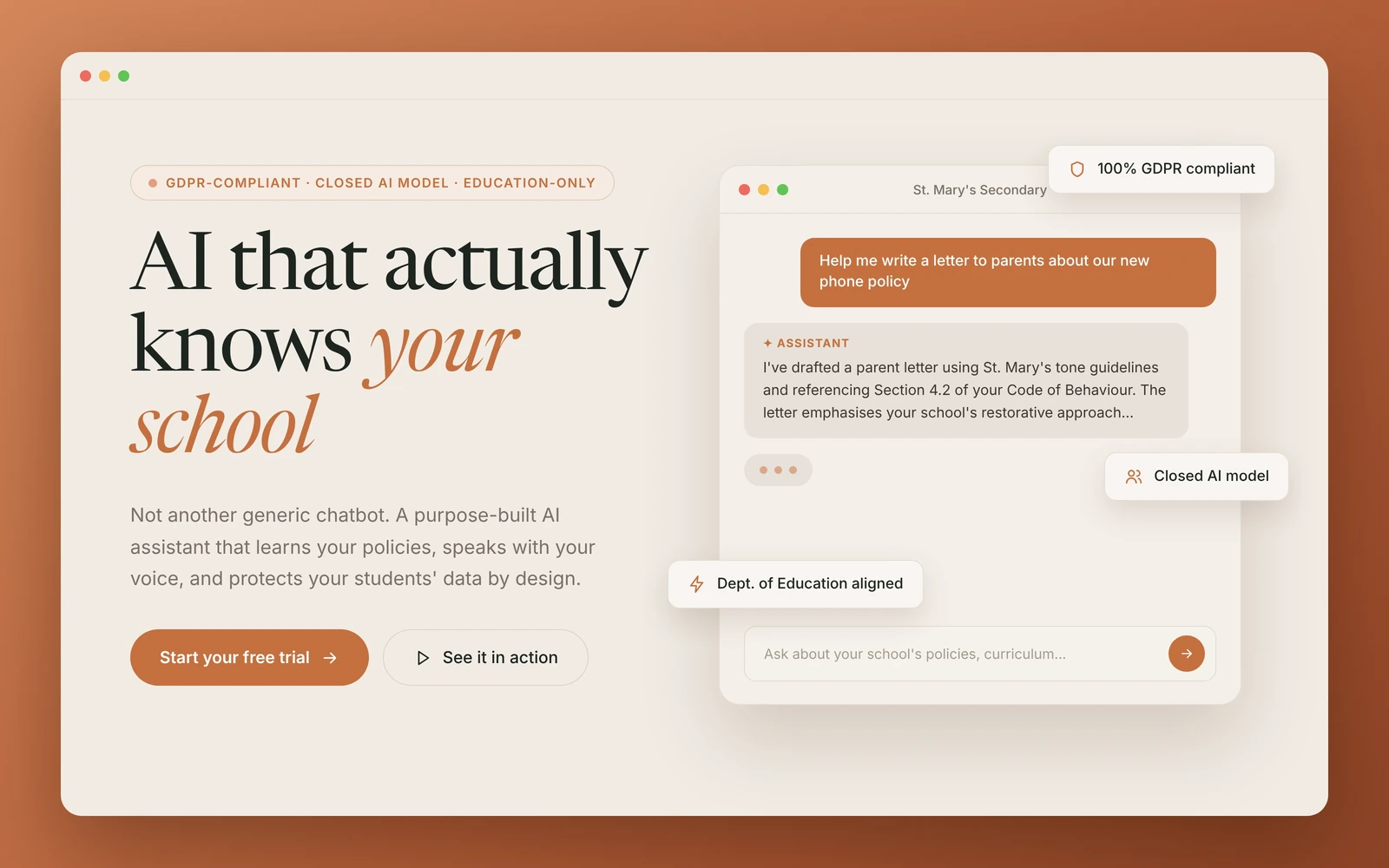 GDPR-first AI assistant for schools product screenshot