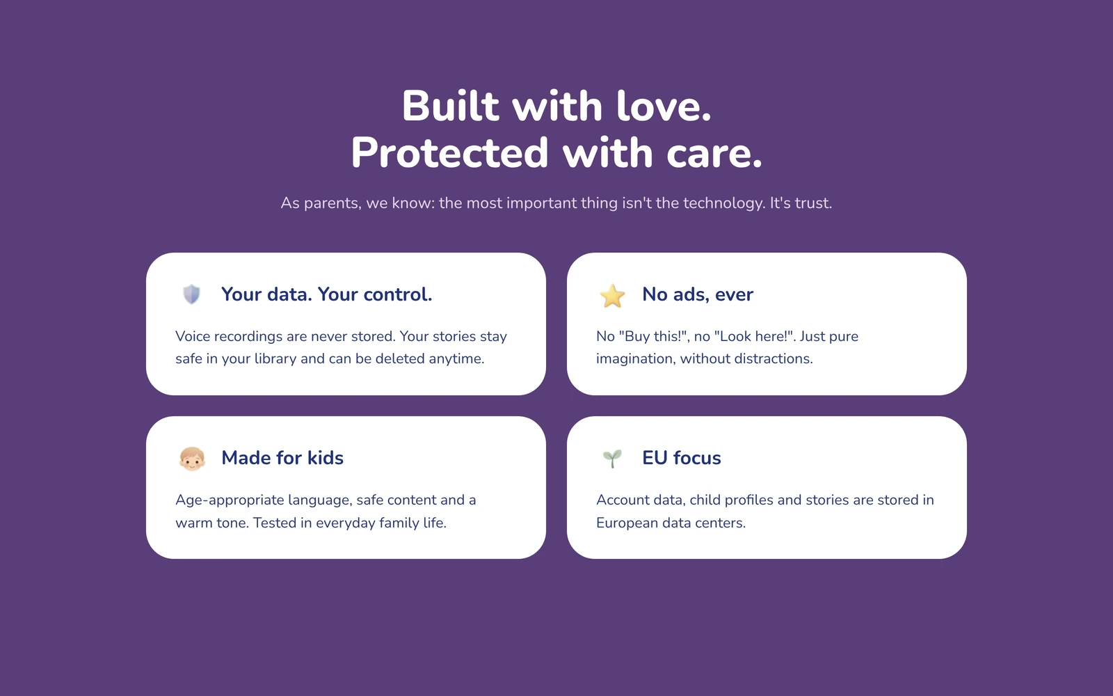 Palinoo safety: no stored voice recordings, no ads, EU data storage